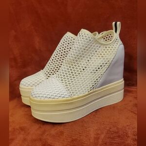 ANTHONY WANG Elegant Off-White Mesh Platform Wedges